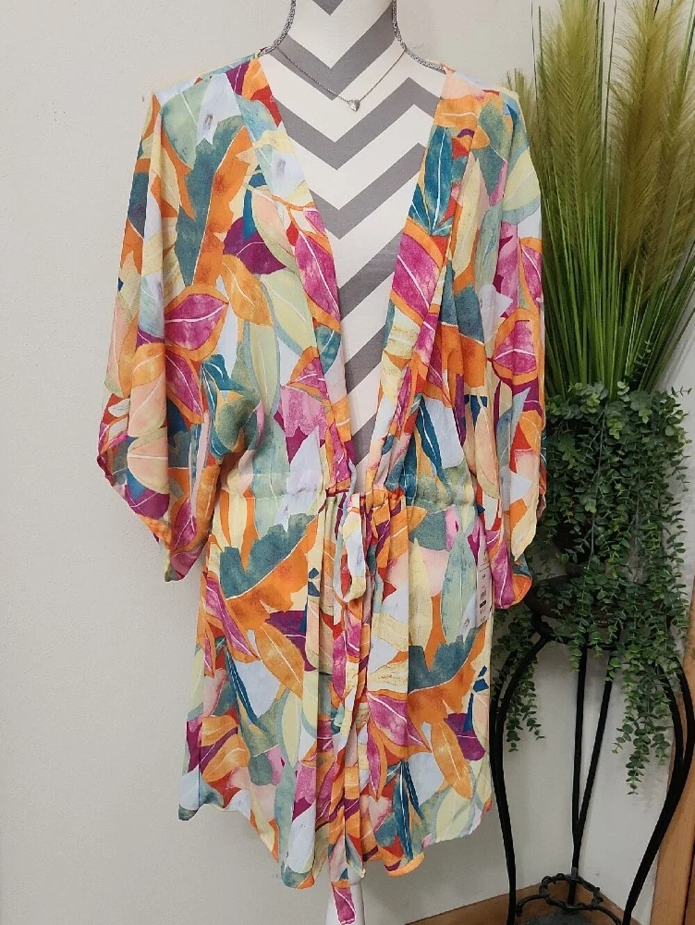 A New Day Multicolor Floral Tie-Waist Swim Cover Up